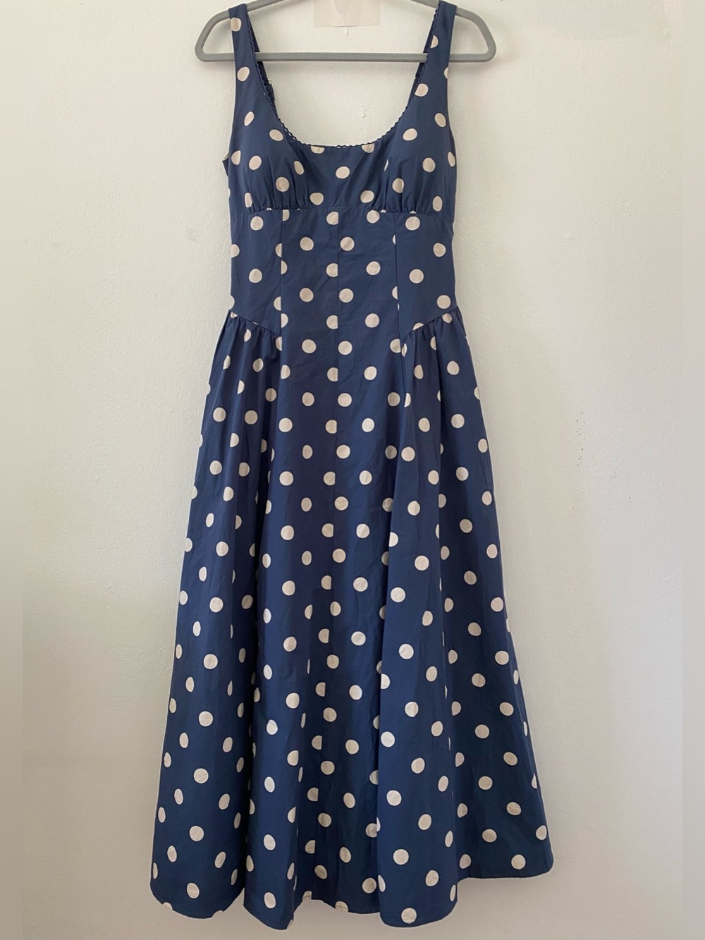 Abercrombie & Fitch Navy Blue Polka Dot Midi Dress - Picture 4 of 8